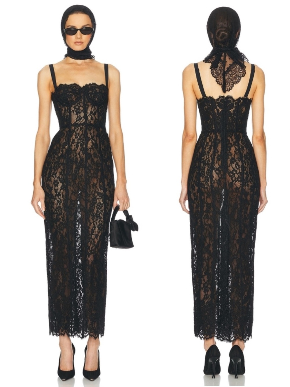 Helsa The Lace Column Dress, XS S M L,Black
